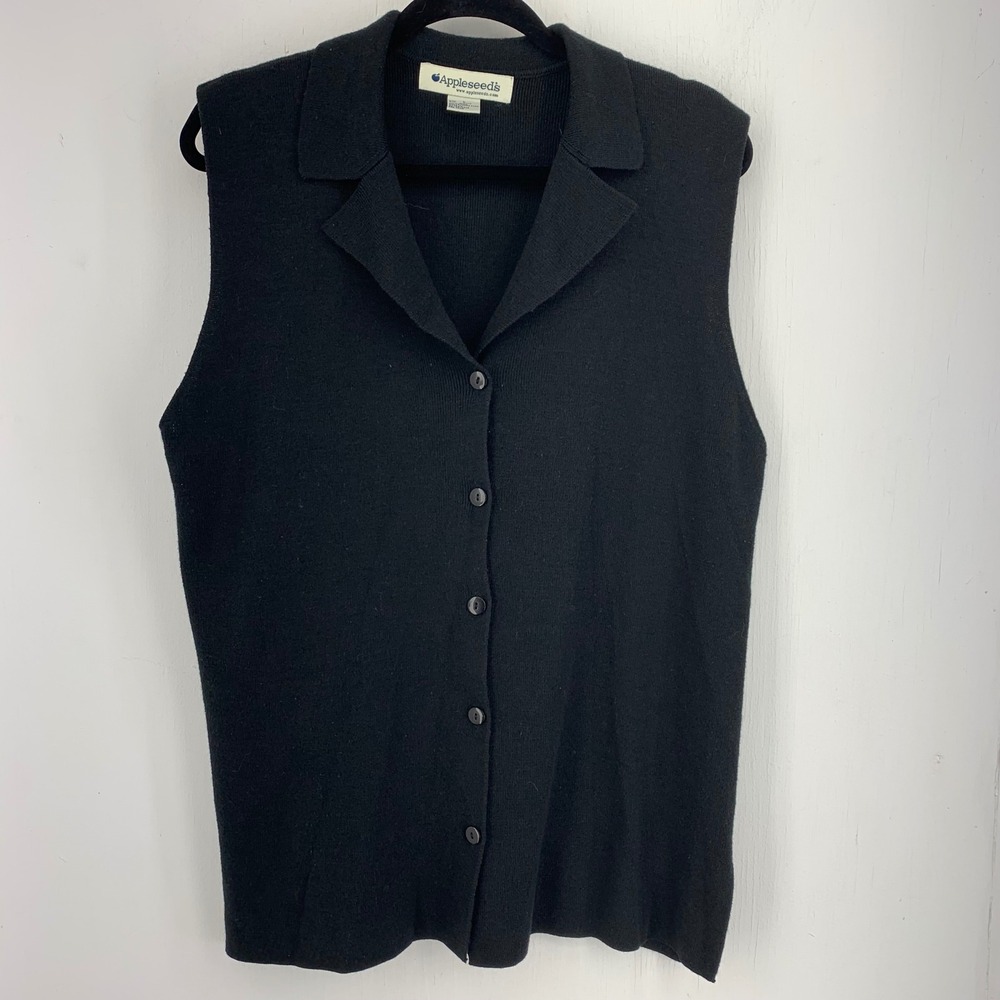 Minimalist Dark Academia Women Large Button Front Collared Sweater Vest Classic